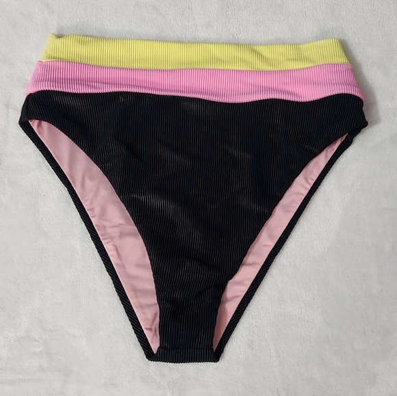 New!Beach Riot Black, Pink, and Yellow Heidi High-Waisted Bikini Bottom - Picture 5 of 11